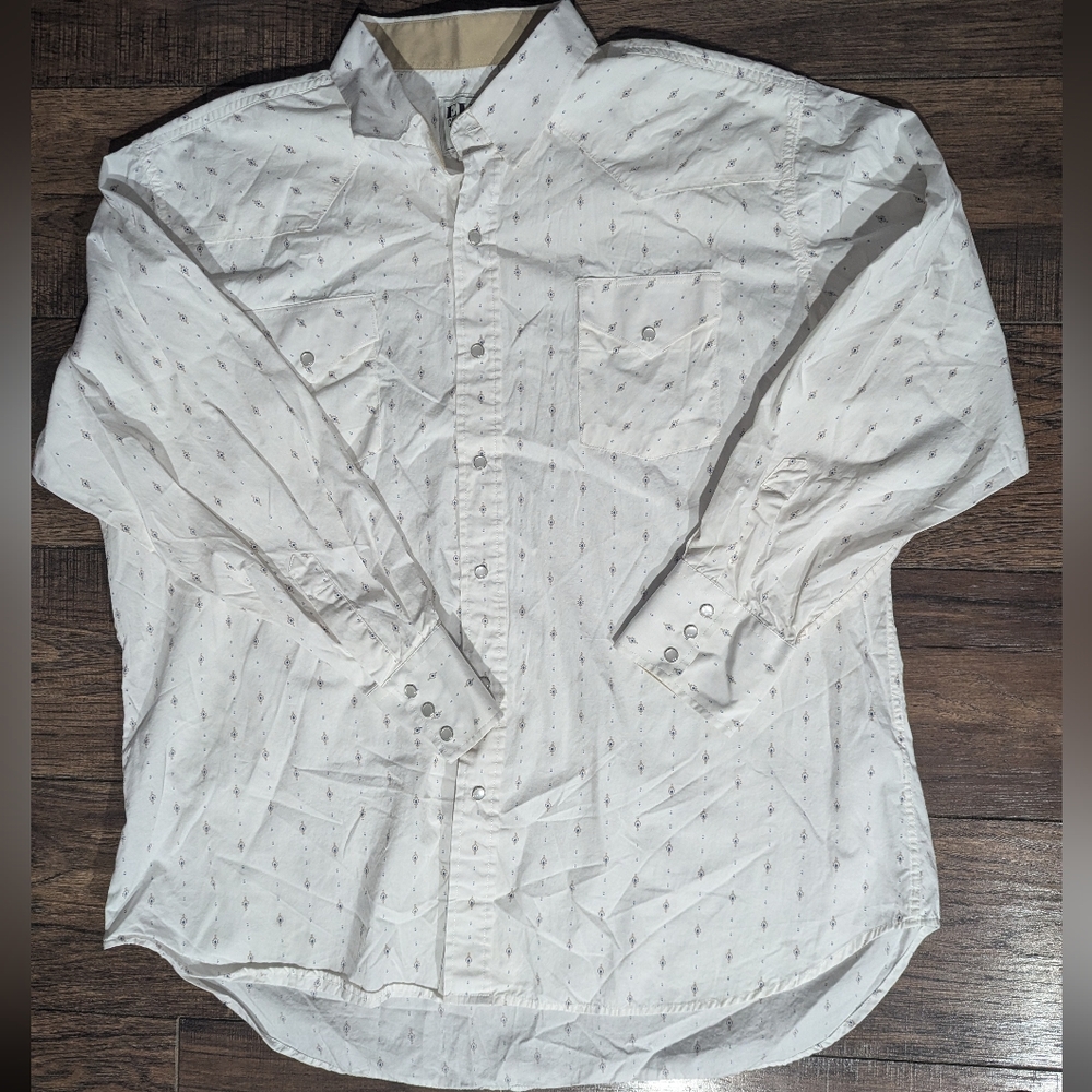 Ely Cattleman White Aztec Pearl Snap Shirt Mens 2XL Cowboy Western Long Sleeve
